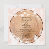 雪の素朴木のログピンクのクリスマスフォト結婚ズ 招待状 (正面)