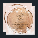 雪の素朴木のログピンクのクリスマスフォト結婚ズ 招待状<br><div class="desc">素朴な冬の結婚式のクリスマス雪片イラストレーション、素朴な茶色の木の幹のログに白い文字列のライト、すべてのイラスト色は編集可能であなた自身のカラーパレットとカントリーウッドの背景に白い松の木の枝とスクリプトのタイポグラフィに一致すエレガントる。写真とイニシャルの追加</div>