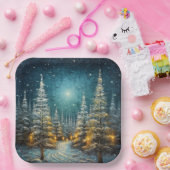 雪の素朴覆われた道路メリークリスマス ペーパープレート (パーティー)