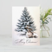 雪の素朴鹿の水色のカスタムクリスマス シーズンカード (スタンド正面)