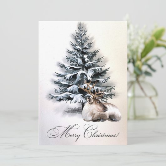 雪の素朴鹿の水色のカスタムクリスマス シーズンカード (スタンド正面)