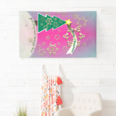 雪の紫のクリスマスツリーシーン 横断幕 (インサイチュ)