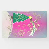 雪の紫のクリスマスツリーシーン 横断幕 (横)