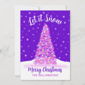 雪の紫のクリスマス飾の木に任せろ シーズンカード (正面)