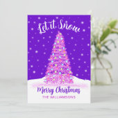 雪の紫のクリスマス飾の木に任せろ シーズンカード (スタンド正面)