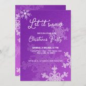 雪の紫の雪の結晶クリスマスパーティー 招待状 (正面/裏面)