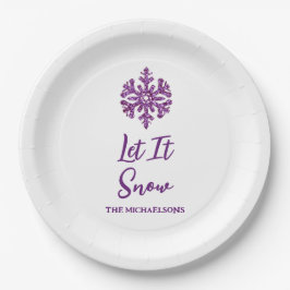 雪の紫の雪の結晶 ペーパープレート