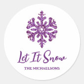 雪の紫の雪の結晶 ラウンドシール (正面)