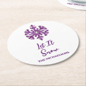 雪の紫の雪の結晶 ラウンドペーパーコースター (アングル)