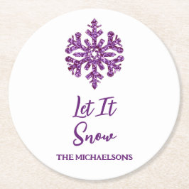 雪の紫の雪の結晶 ラウンドペーパーコースター