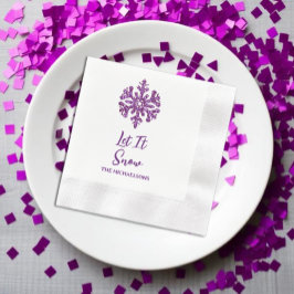 雪の紫の雪の結晶 縁ありカクテルナプキン