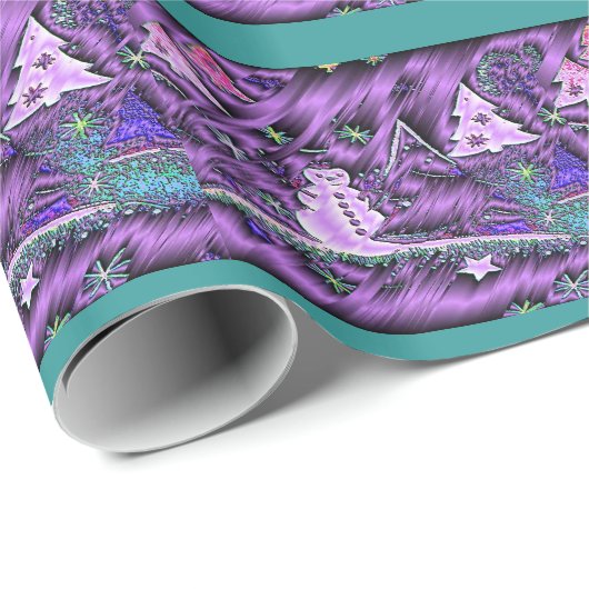 雪の紫色のヴィンテージの金属雪だるまそして木 ラッピングペーパー (ロールコーナー)