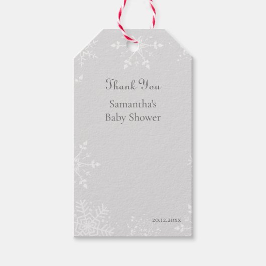 雪の結晶がもうすぐ Baby ありがとう ギフトタグ (正面)