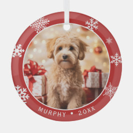 雪の結晶がデザインされたガラスの犬好きクリスマスオーナメント ガラスオーナメント