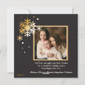 雪の結晶が丁寧に吊るされたホリデー フォト カード (裏面)