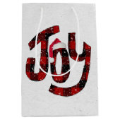 雪の結晶が散るプレイドのクリスマス・ジョイ ミディアムペーパーバッグ (正面)