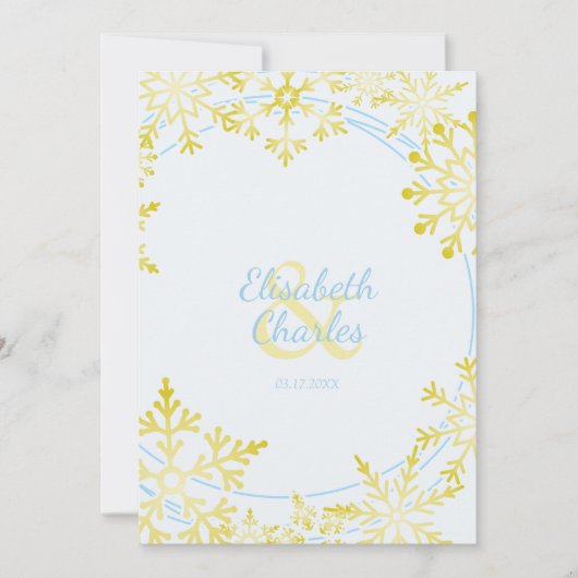 雪の結晶が織りなす冬のウェディングデザイン 招待状 (正面)
