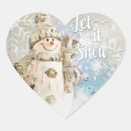 雪の結晶が美しいクリスマス雪だるま ハートシール