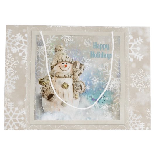 雪の結晶が美しいクリスマス雪だるま ラージペーパーバッグ (裏面)