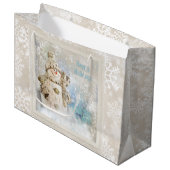 雪の結晶が美しいクリスマス雪だるま ラージペーパーバッグ (正面アングル)