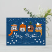 雪の結晶が美しい冬の可愛い猫 箔シーズンカード (立ち正面)