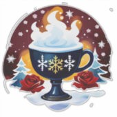 雪の結晶が舞うフェステイブルーココアカップ シール (正面)