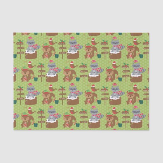 雪の結晶が見える可愛いアライグマとリス 薄葉紙 (正面)