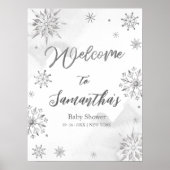 雪の結晶が赤ちゃんシャワー歓迎サインの途中にある ポスター (正面)