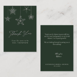 雪の結晶が輝くグリーン冬のブライダル感謝カード ノートカード