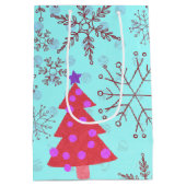 雪の結晶が青い、かわいいクリスマスの木 ミディアムペーパーバッグ (裏面)