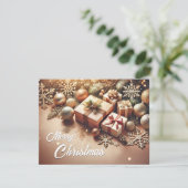 雪の結晶とギフトボックスのあるクリスマスの背景 シーズンカード (スタンド正面)