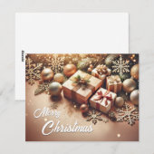 雪の結晶とギフトボックスのあるクリスマスの背景 シーズンカード (正面/裏面)