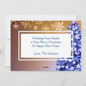 雪の結晶とクリスマスツリーの家族写真 ホリデー シーズンカード (裏面)