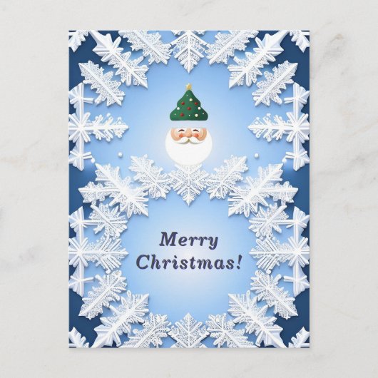 🎅 雪の結晶とサンタのヘッド クリスマス 冬 ポストカード (正面)