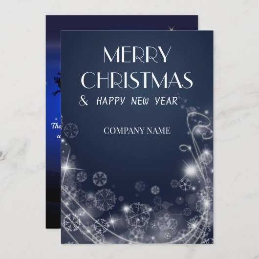雪の結晶とサンタクロースの青い色のホリデー シーズンカード (正面/裏面)