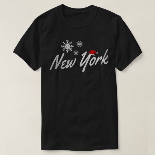 雪の結晶とサンタハットとニューヨークのクリスマス Tシャツ (デザイン正面)