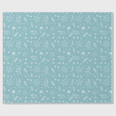 雪の結晶とスカイブルー、ドット&小さな植物学 ラッピングペーパー (フラット)