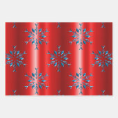 雪の結晶とストライプ赤と青のクリスマス ラッピングペーパーシート (正面2)