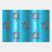 雪の結晶とストライプ赤と青のクリスマス ラッピングペーパーシート (正面)