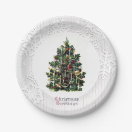 雪の結晶とビンテージのクリスマスツリー ペーパープレート