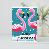 雪の結晶とフラミンゴの鳥、クリスマス サンキューカード (スタンド正面)