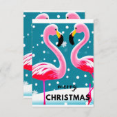 雪の結晶とフラミンゴの鳥、クリスマス サンキューカード (正面/裏面)