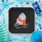 雪の結晶とマフラーのクリスマス鳥 ペーパープレート (パーティー)