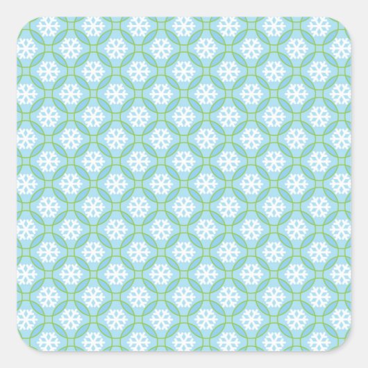 雪の結晶と円の正方形ステッカー、光沢 スクエアシール (正面)