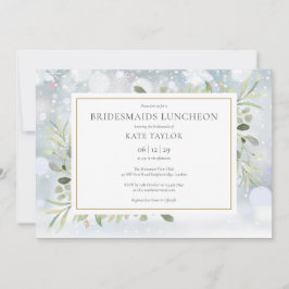 雪の結晶と冬のグリーンが可愛らしい花嫁の友人たちとのランチ会 招待状