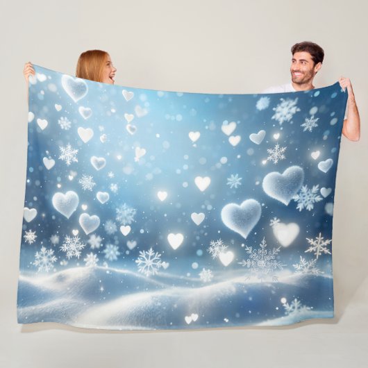 雪の結晶と冬の雪のハート フリースブランケット (インサイチュ)