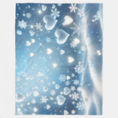 雪の結晶と冬の雪のハート フリースブランケット (正面)