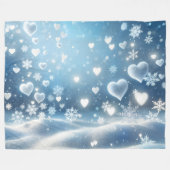 雪の結晶と冬の雪のハート フリースブランケット (正面(横))