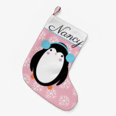 雪の結晶と愛らしい太ったペンギン スモールクリスマスストッキング (正面 (吊り時))