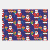 雪の結晶と星のクリスマスを持つブラックサンタ ラッピングペーパーシート (正面2)